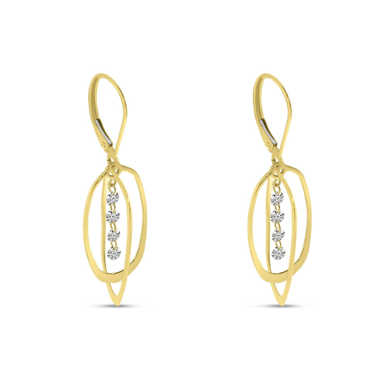 Distinctive 14K Yellow Gold Dashing Diamonds Petite Oval 3D Earrings