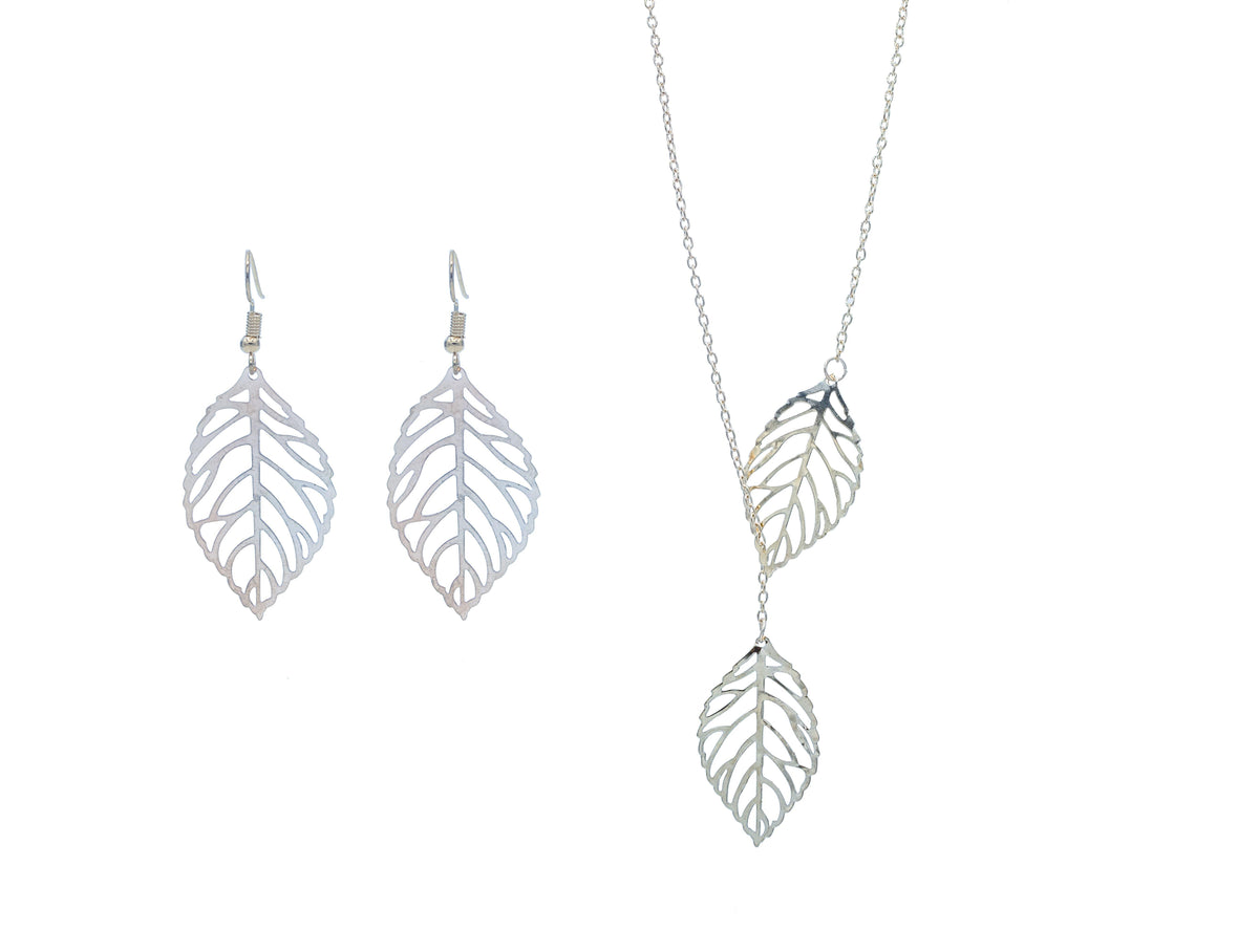 Completely Bella Double Leaf Silver Lazer Cut Jewelry Set