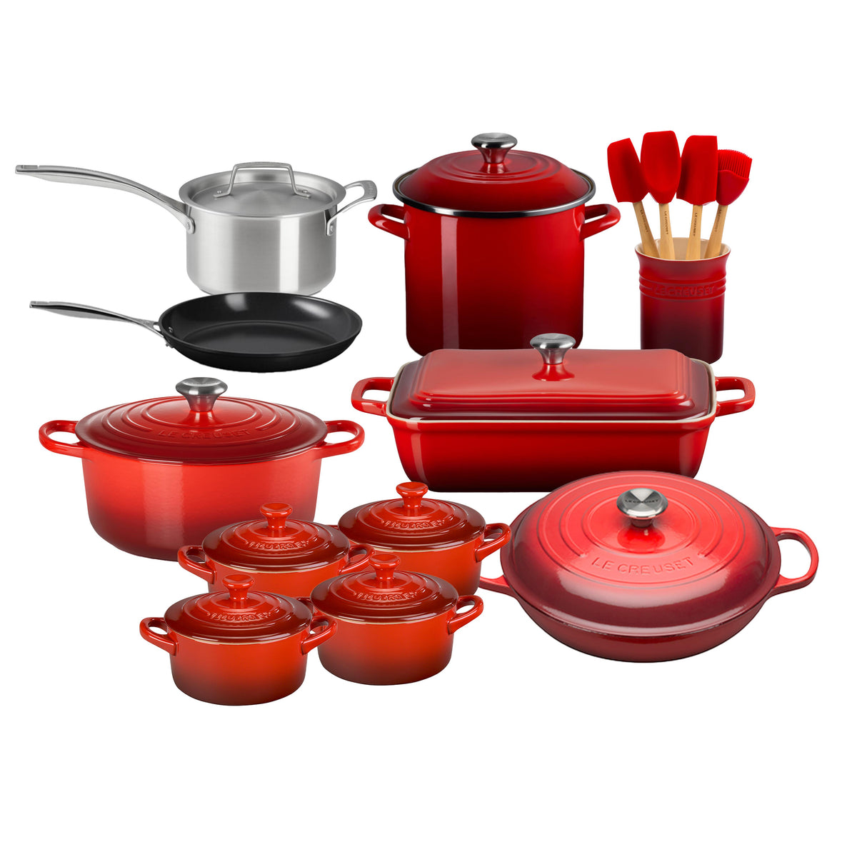 Le Creuset 20pc Mixed Material Kitchen Set Cerise