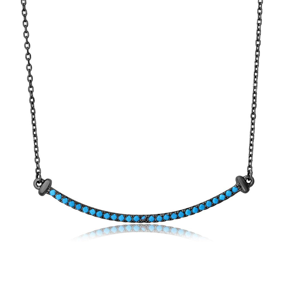 PARIKHS Black Rhodium Plated Line Turquoise Stone Necklace in 925 Sterling Silver