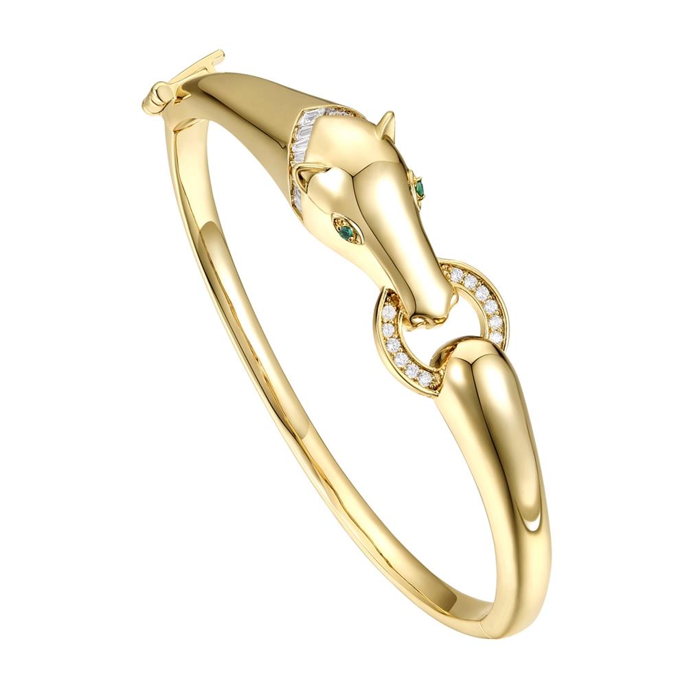 GENEVIVE 14K Yellow Gold Plated Horse Bangle Size 7"