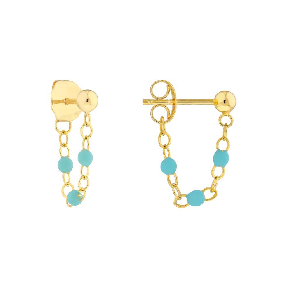 HAWLEY ST 3 Beads Turquoise Enamel Front to Back Earrings