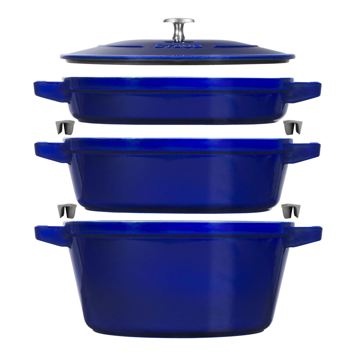 Staub 4pc Cast Iron Stackable Cookware Set Dark Blue