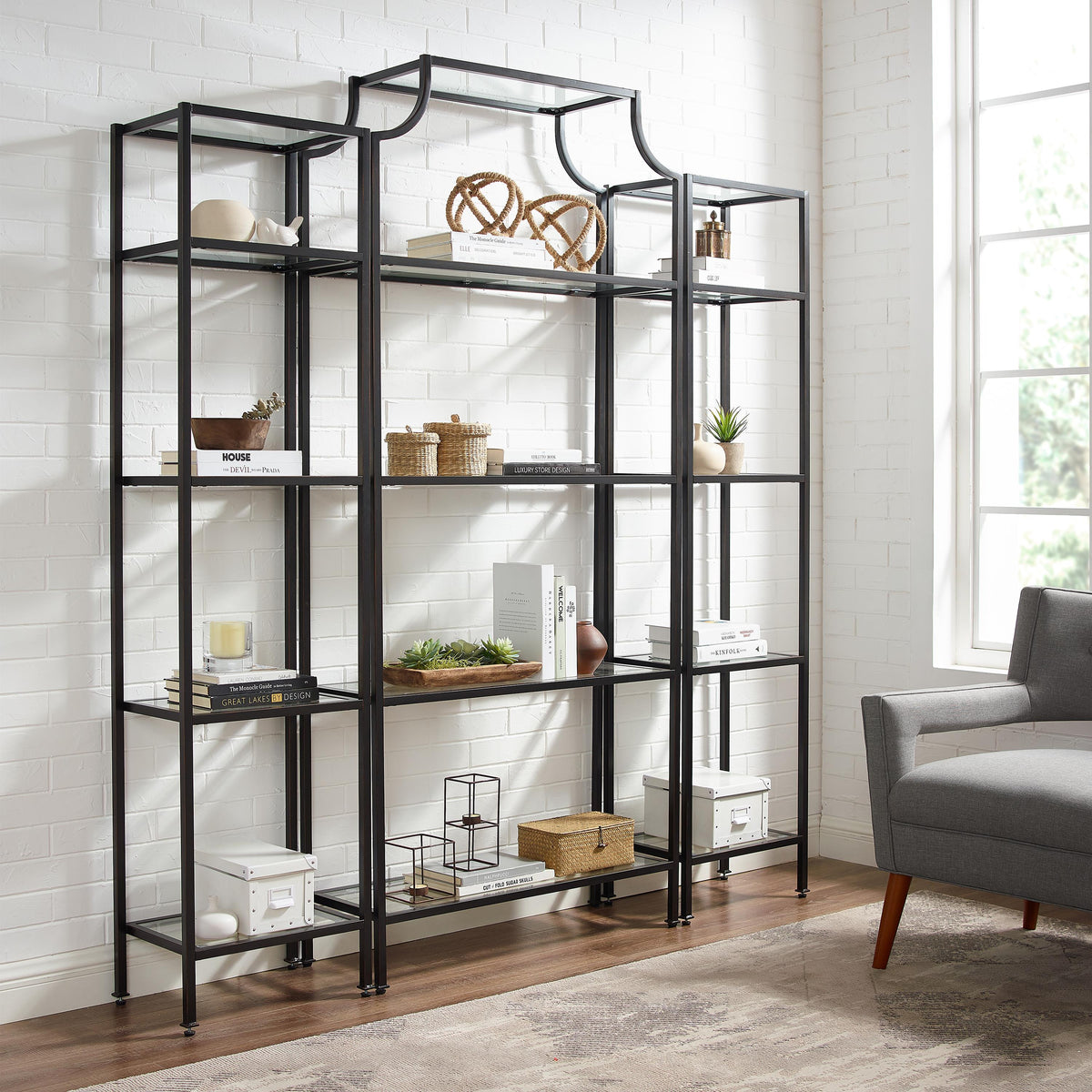 Crosley Furniture Aimee 3-Piece Etagere Bookcase Set