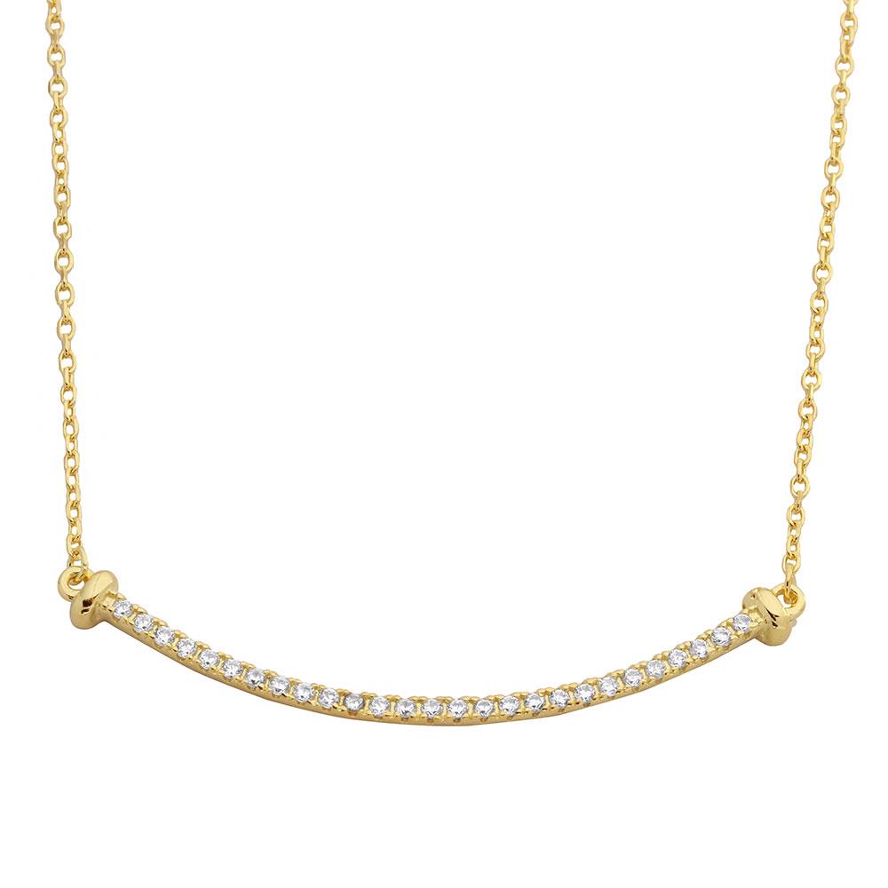 PARIKHS Gold Plated Curved CZ Bar Necklace in 925 Sterling Silver