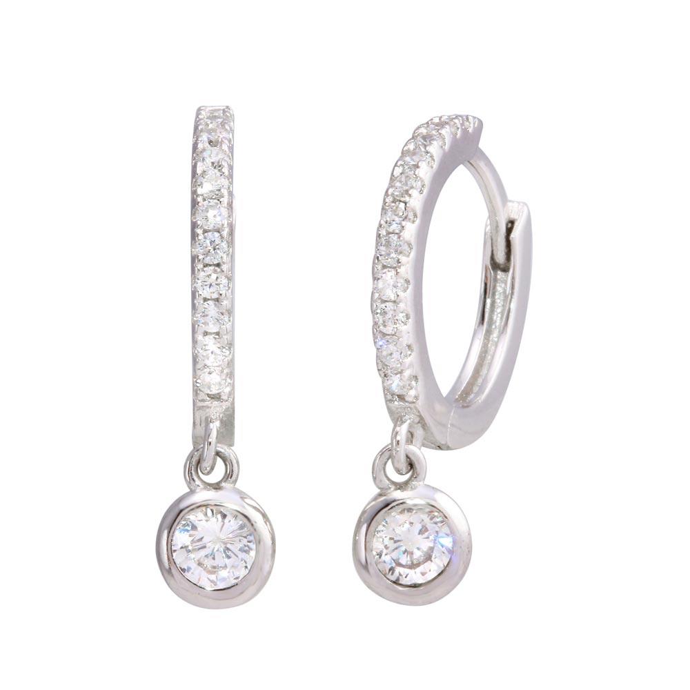 PARIKHS Rhodium Plated Dangling CZ Huggie Earring in 925 Sterling Silver