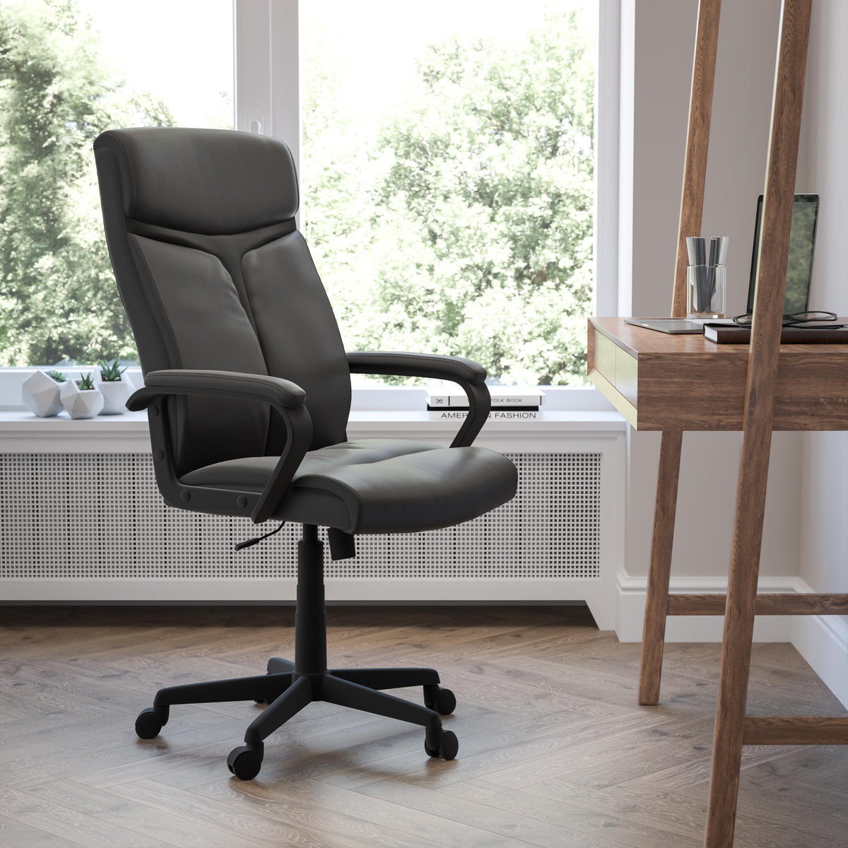 Flash Furniture High Back Black LeatherSoft Executive Swivel Office Chair w/ Slight Mesh Accent