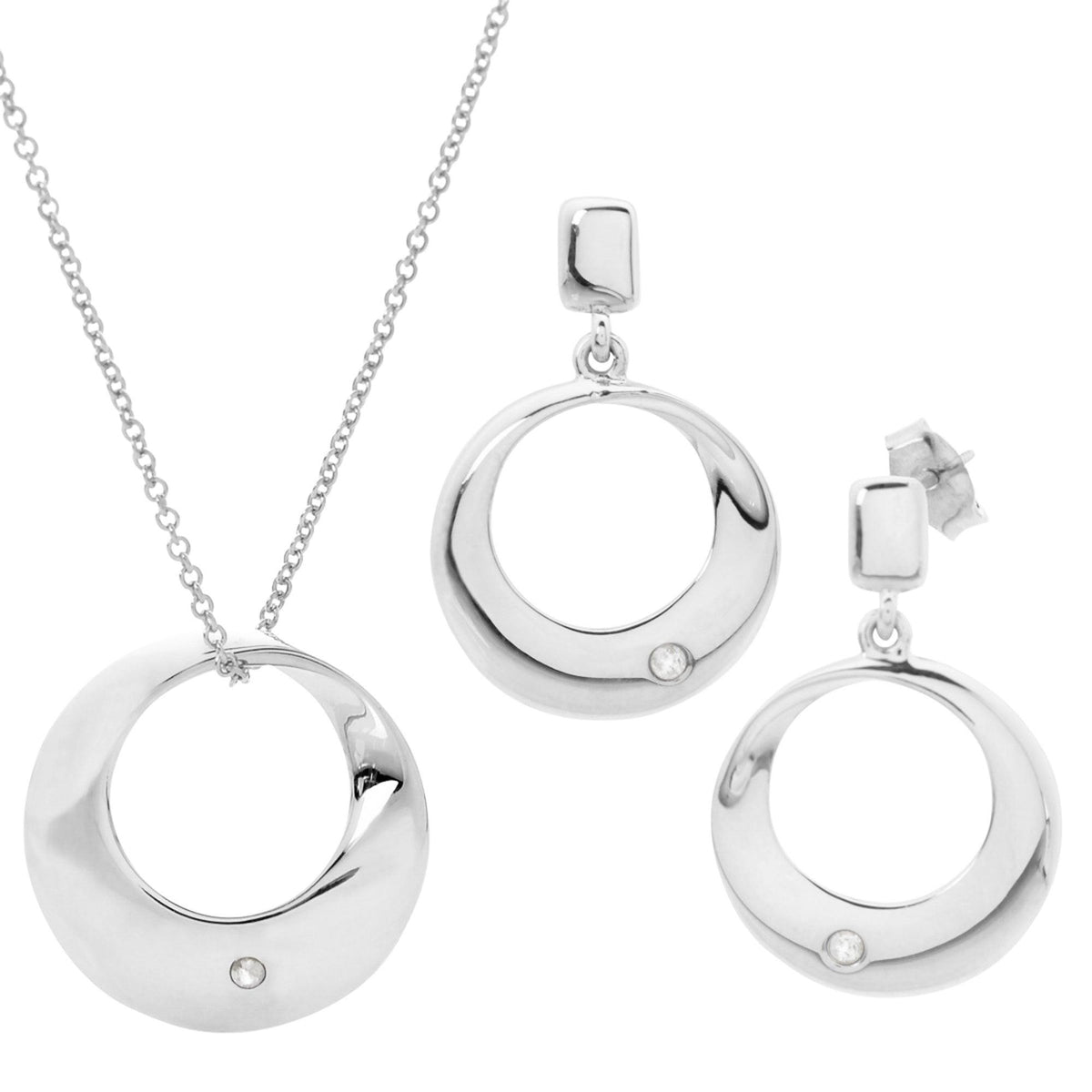 Jilco Diamond Earring & Necklace Set Silver