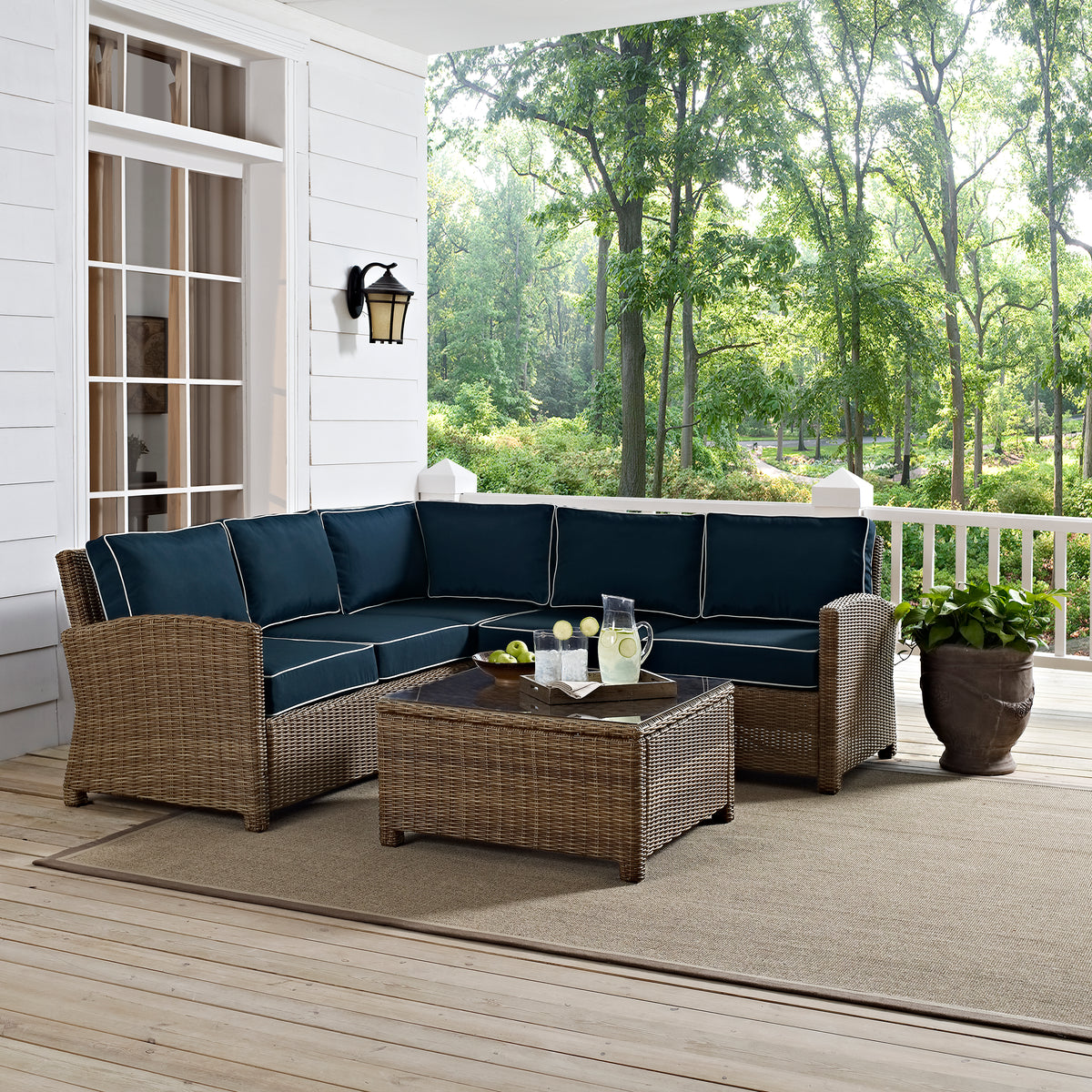 Crosley Outdoor Bradenton 4Pc Wicker Outdoor Sectional Patio Furniture Set