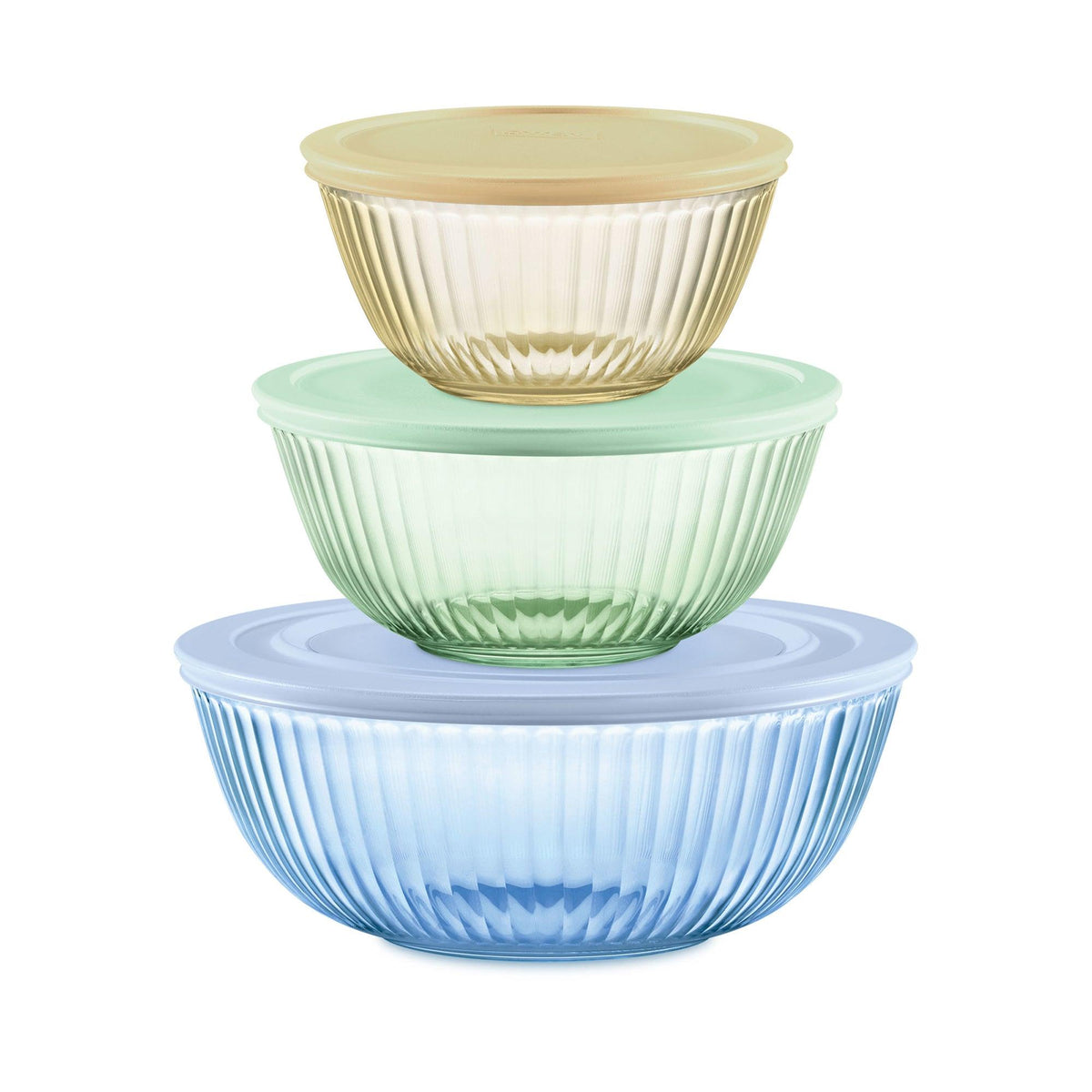 Pyrex Colors Sculpted Tinted Dreams 6pc Lidded Mixing Bowl Set