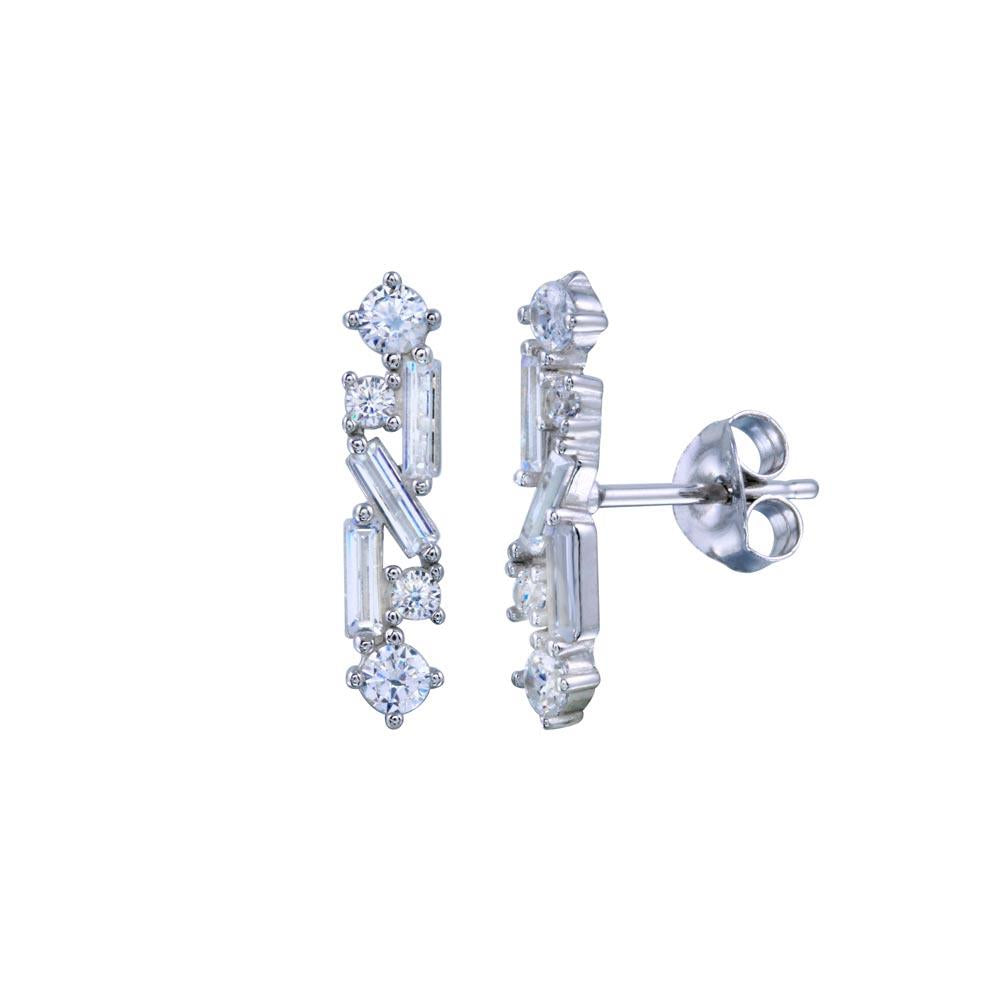 PARIKHS Rhodium Plated Linear Baguette CZ Earring in 925 Sterling Silver