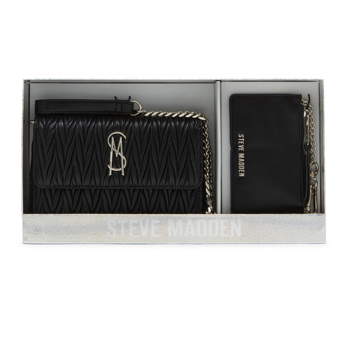 Steve Madden BCARINA Gift Boxed Matelasse Crossbody Wallet Set - Black