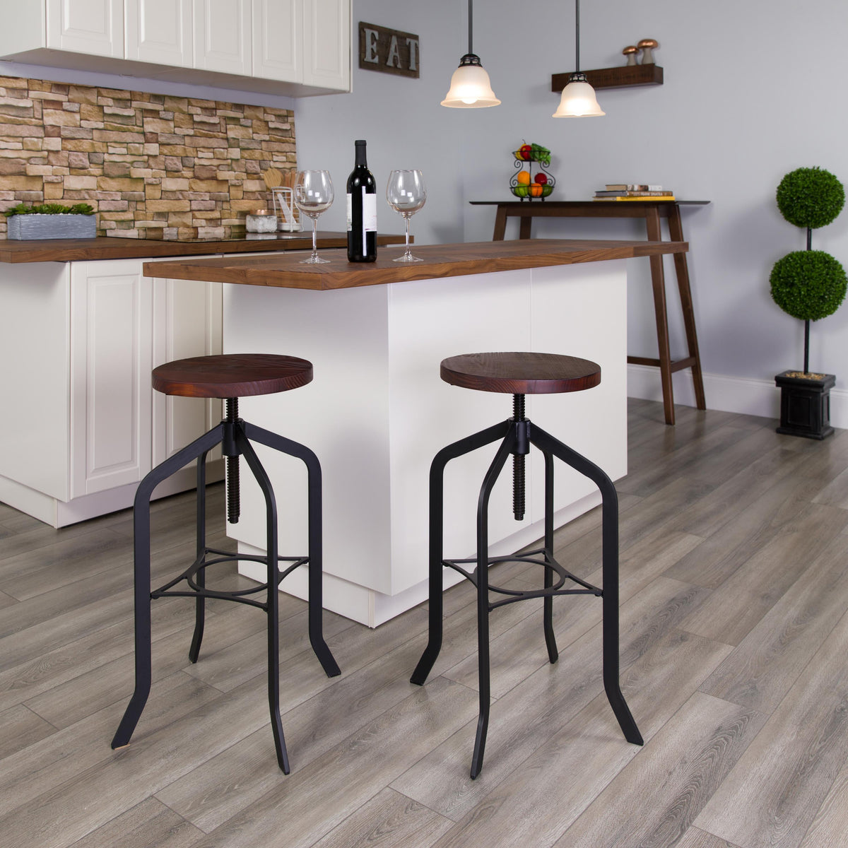 Flash Furniture 30" Barstool with Adjustable Wood Seat -Rustic Stool