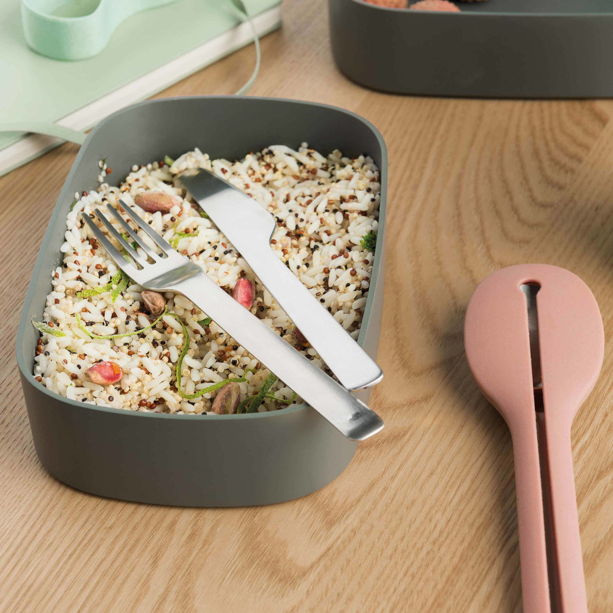 BergHOFF Leo 3pc Dual Bento Box Set /Strap, Gray & Mint