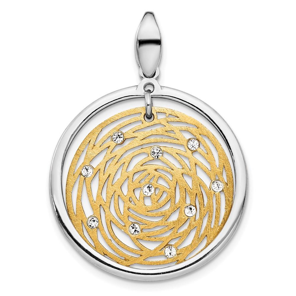 Distinctive Sterling Silver Gold-tone Polished Scratch-finish CZ Pendant