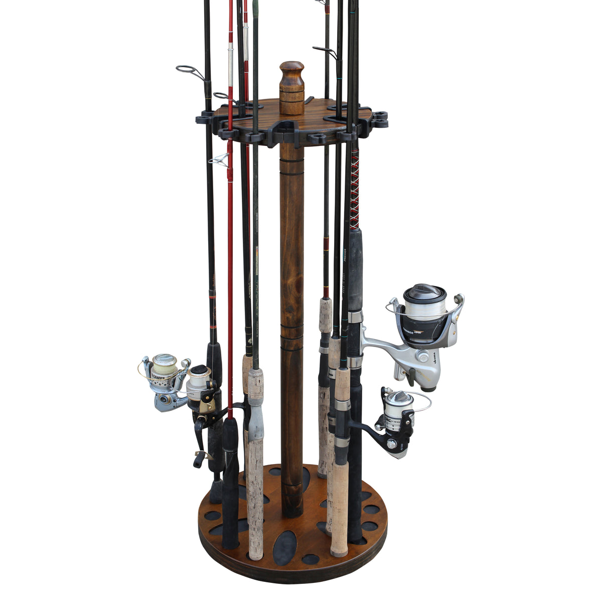 Rush Creek 24-Fishing Rod Round Storage Rack - Dark Stain