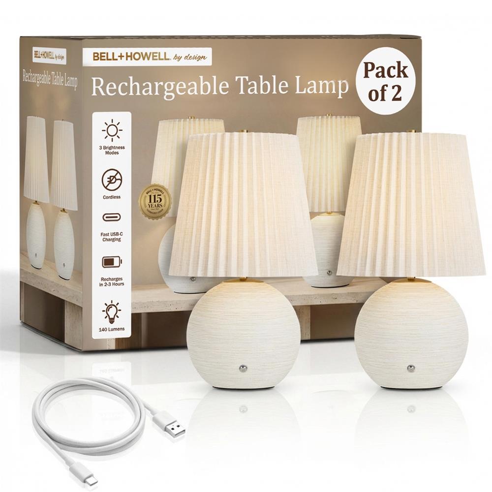 Bell + Howell Rechargeable Textured Table Lamp Size 10" 2 Pack