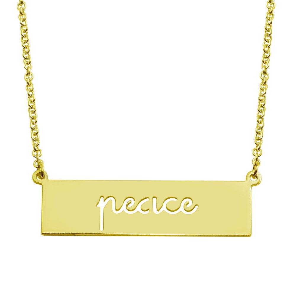 PARIKHS Gold Plated Peace Engraved Bar Pendant Necklace in 925 Sterling Silver