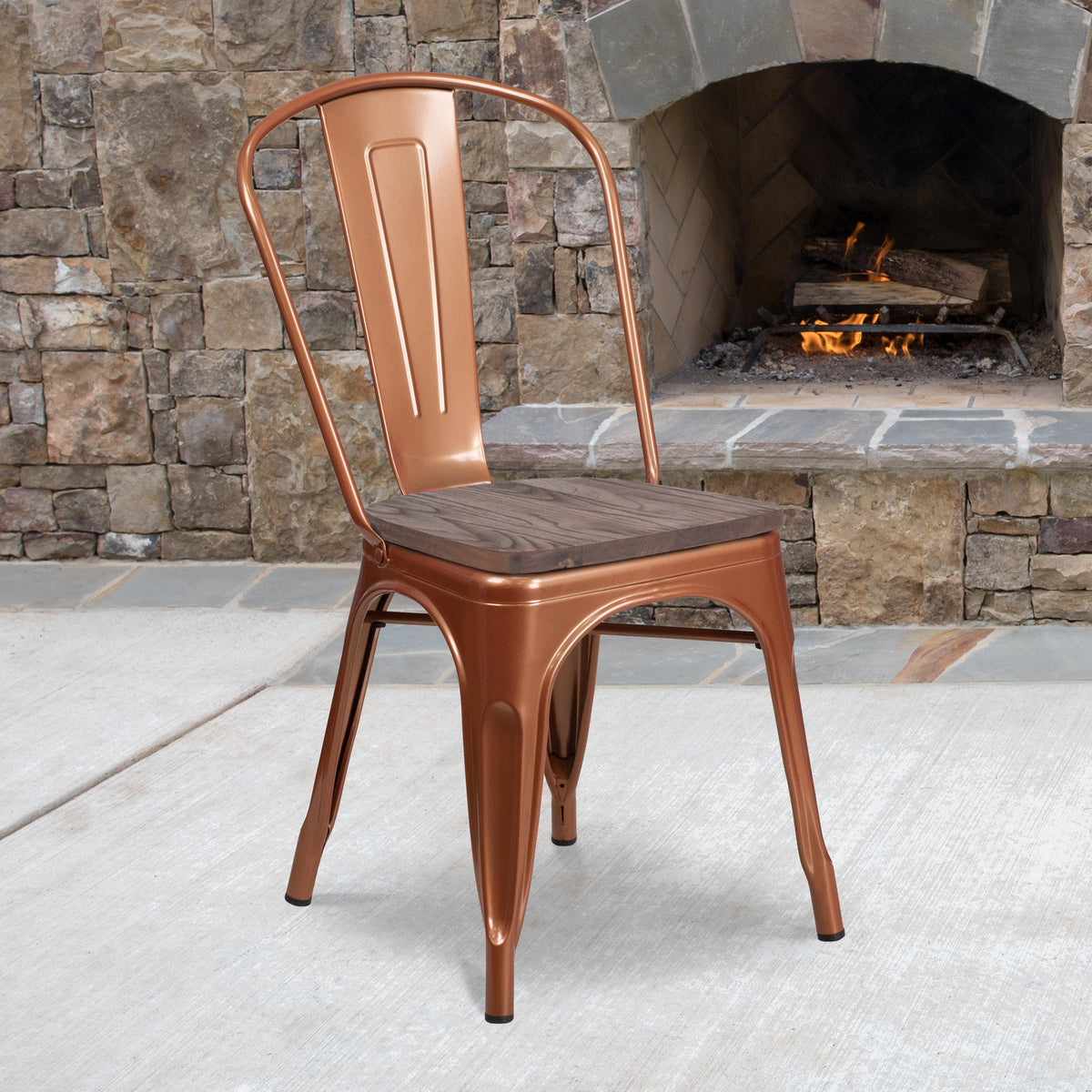 Flash Furniture Copper Metal Stackable Chair with Wood Seat - Kitchen Furniture - Caf Chair