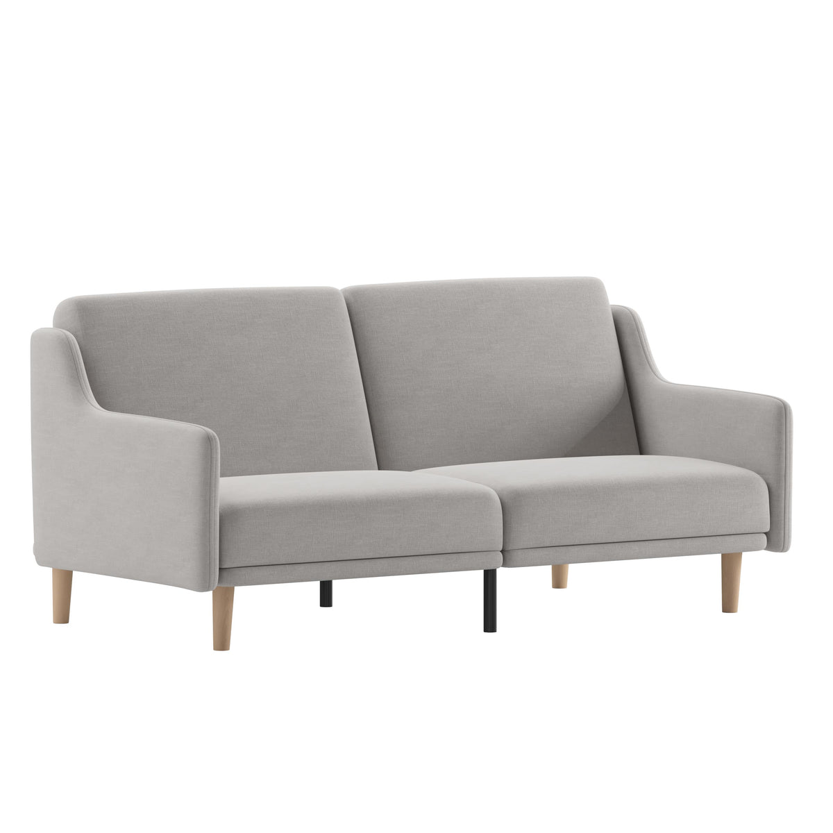 Flash Furniture Split Back Futon Sofa with Curved Arms and Solid Wood Legs- Gray Faux Linen