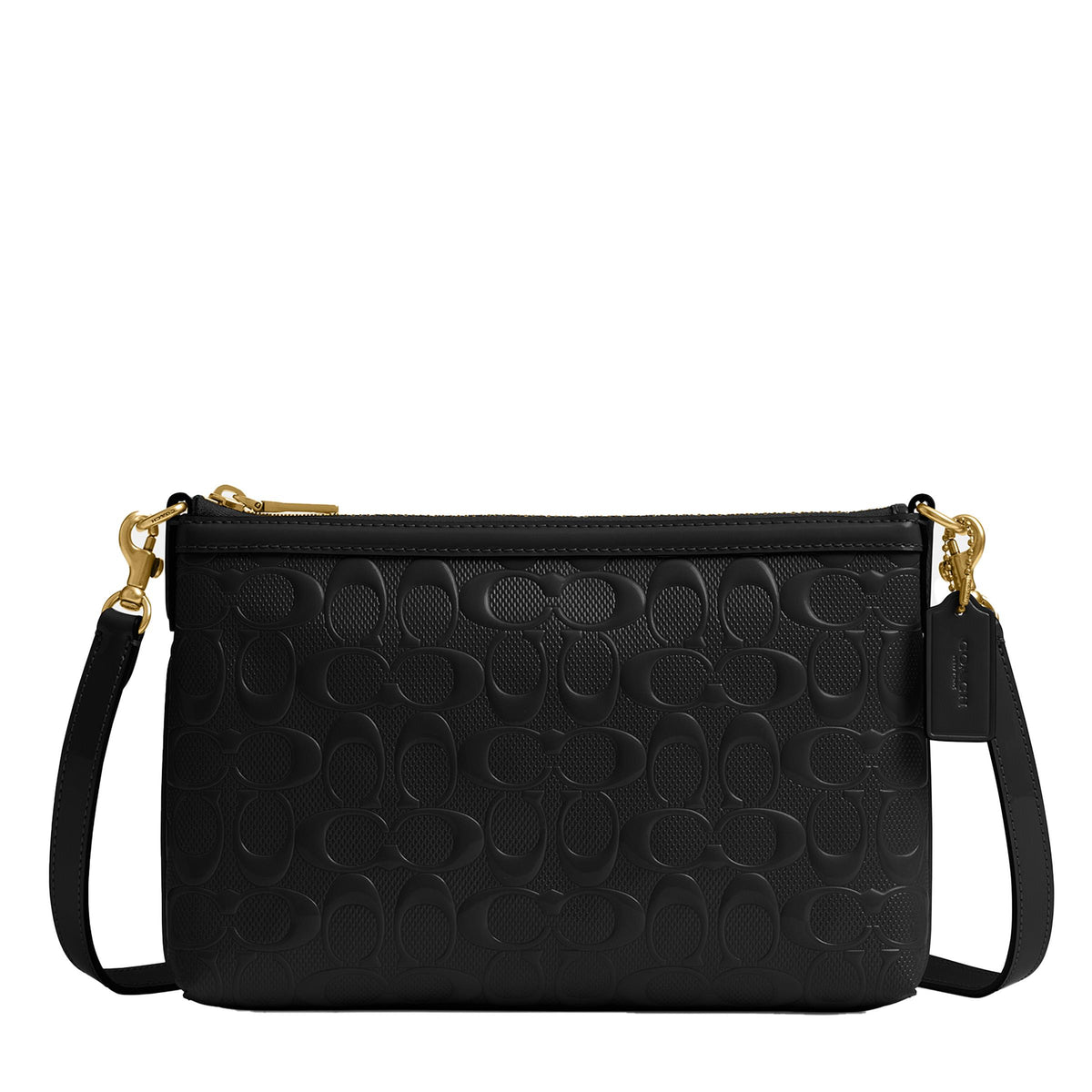 COACH Patent Signature Legacy Zip Top Crossbody - Black/Brass