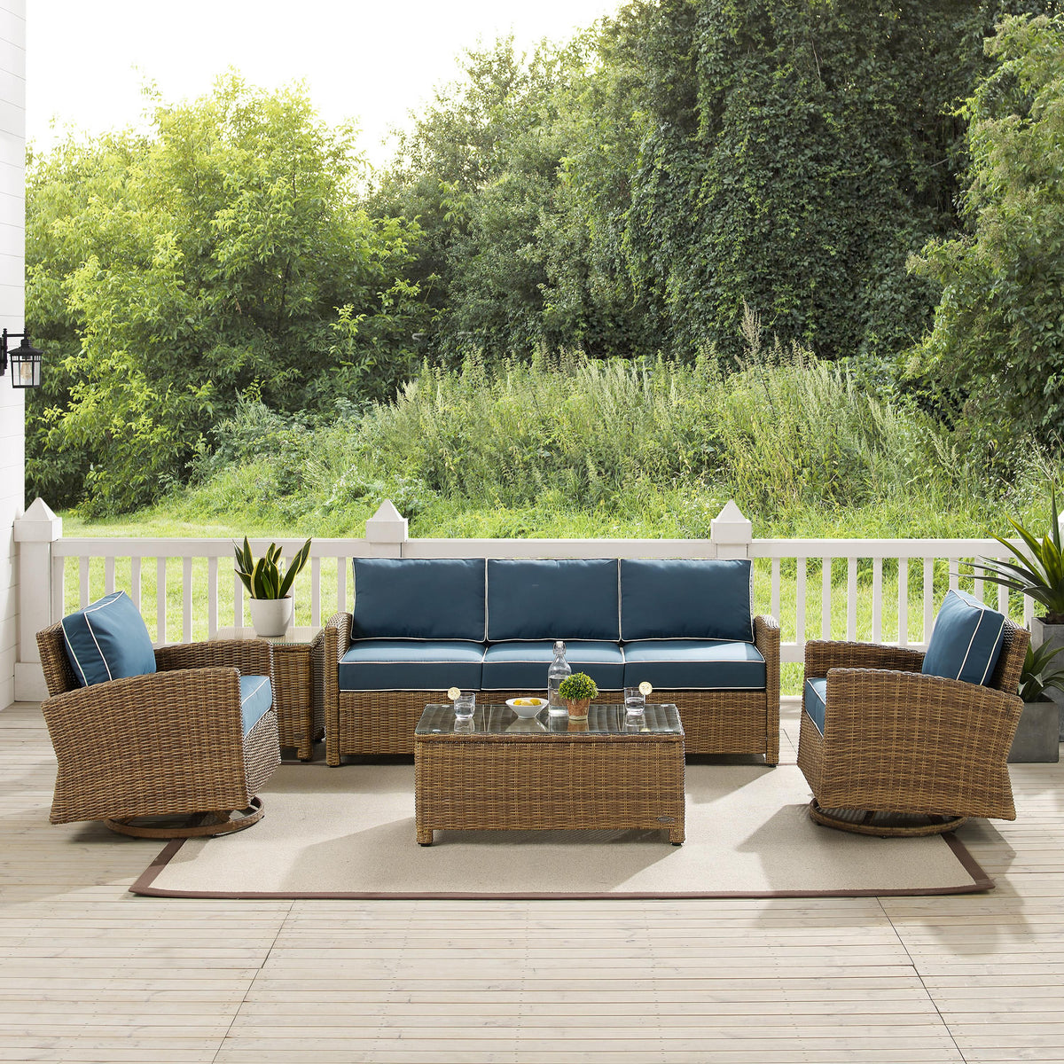 Crosley Outdoor Bradenton 5Pc Wicker Outdoor Sofa And Swivel Rocker Set