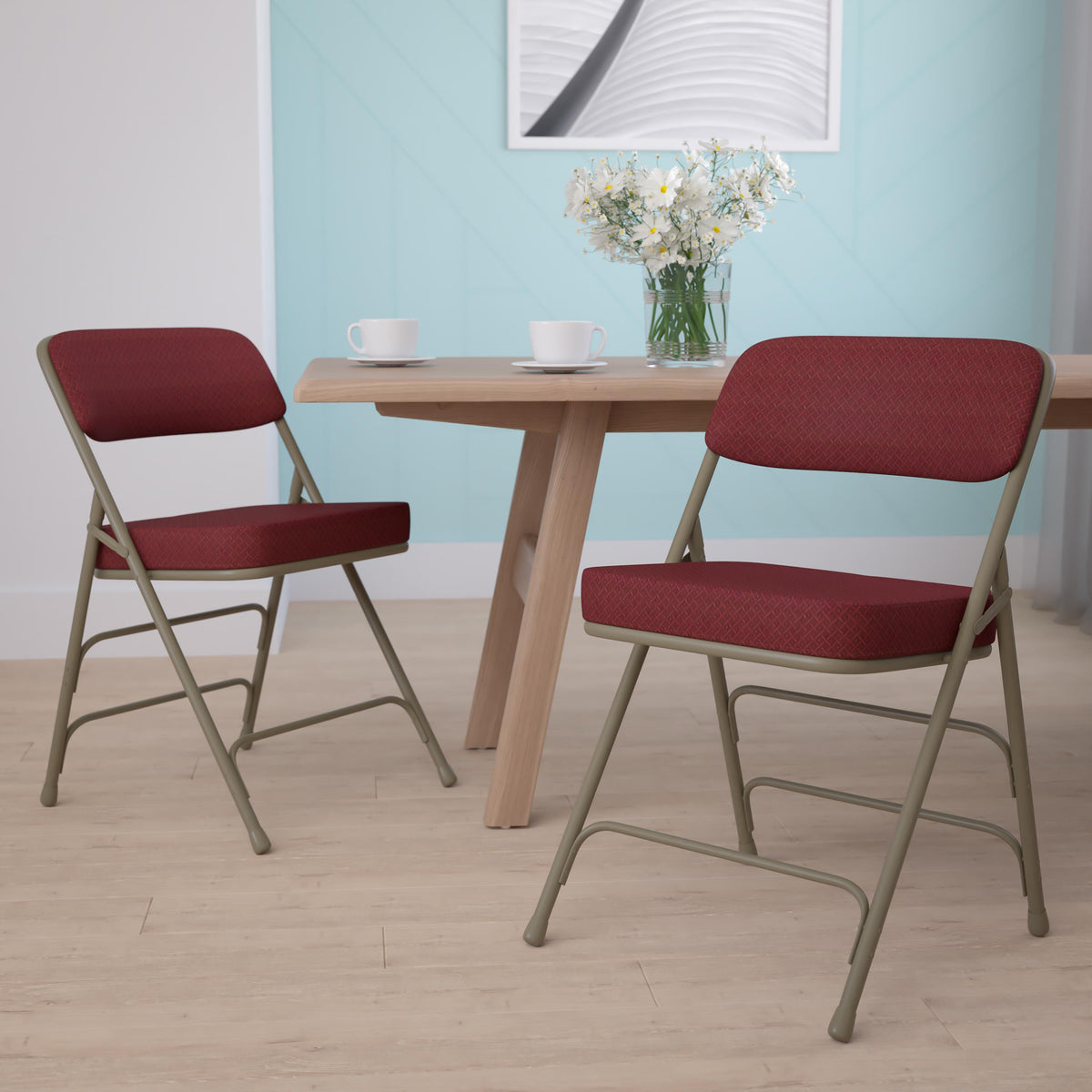 Flash Furniture 2 Pack 18.5"W Premium Curved Triple Braced Gray Fabric Metal Folding Chair