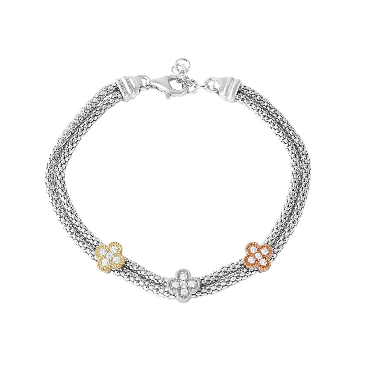 Infinity Luxe Jewelry Collection Three Toned Clover CZ Leaves Bracelet