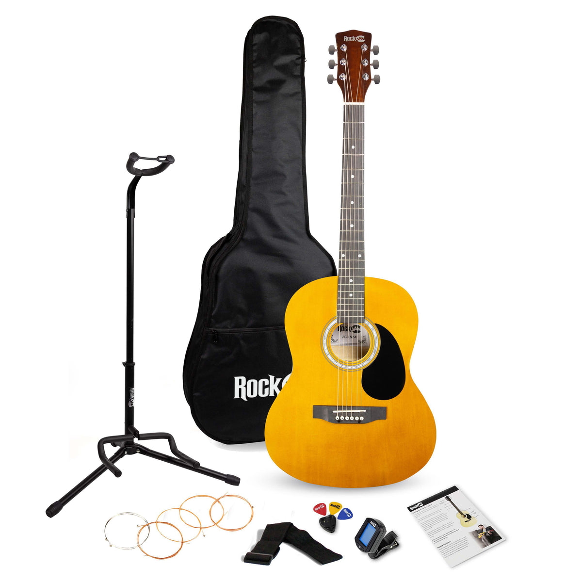 RockJam Acoustic Guitar Kit - Guitar/Stand/Tuner/Bag Natural