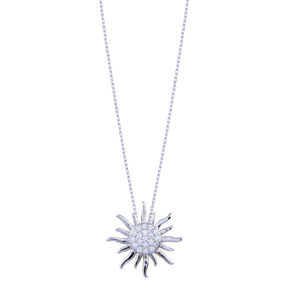 PARIKHS Rhodium Plated Clear CZ Sun Necklace in 925 Sterling Silver