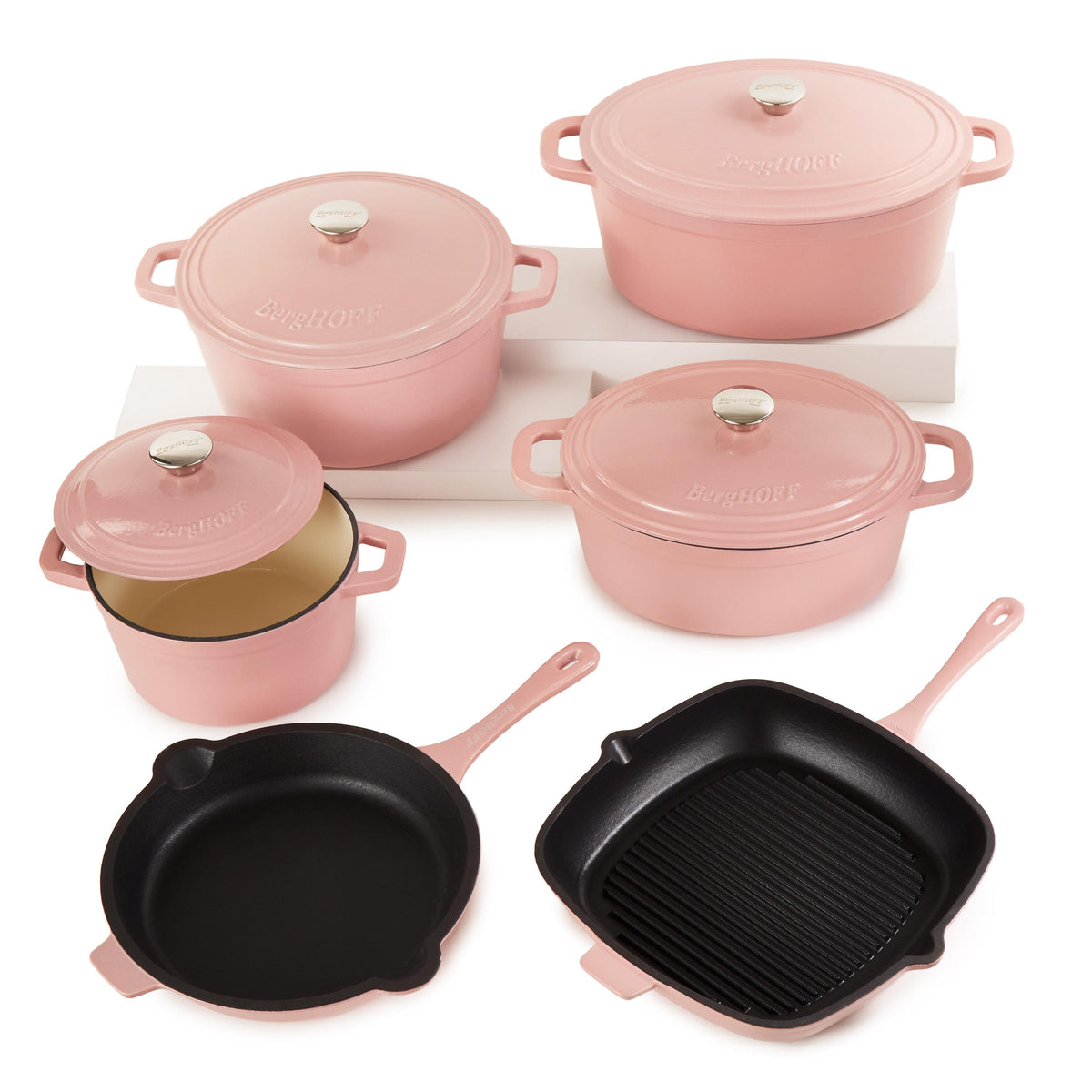 BergHOFF Neo 10pc Cast Iron Cookware Set, Pink