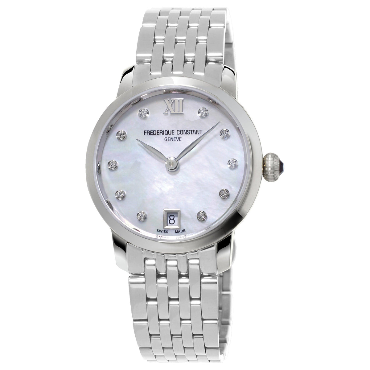 Frederique Constant Ladies' Classic Slimline Quartz Silver-Tone Stainless Steel Watch MOP Dial