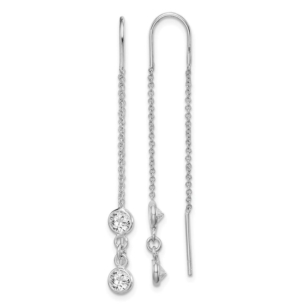Distinctive Sterling Silver Rhodium-plated CZ Threader Earrings