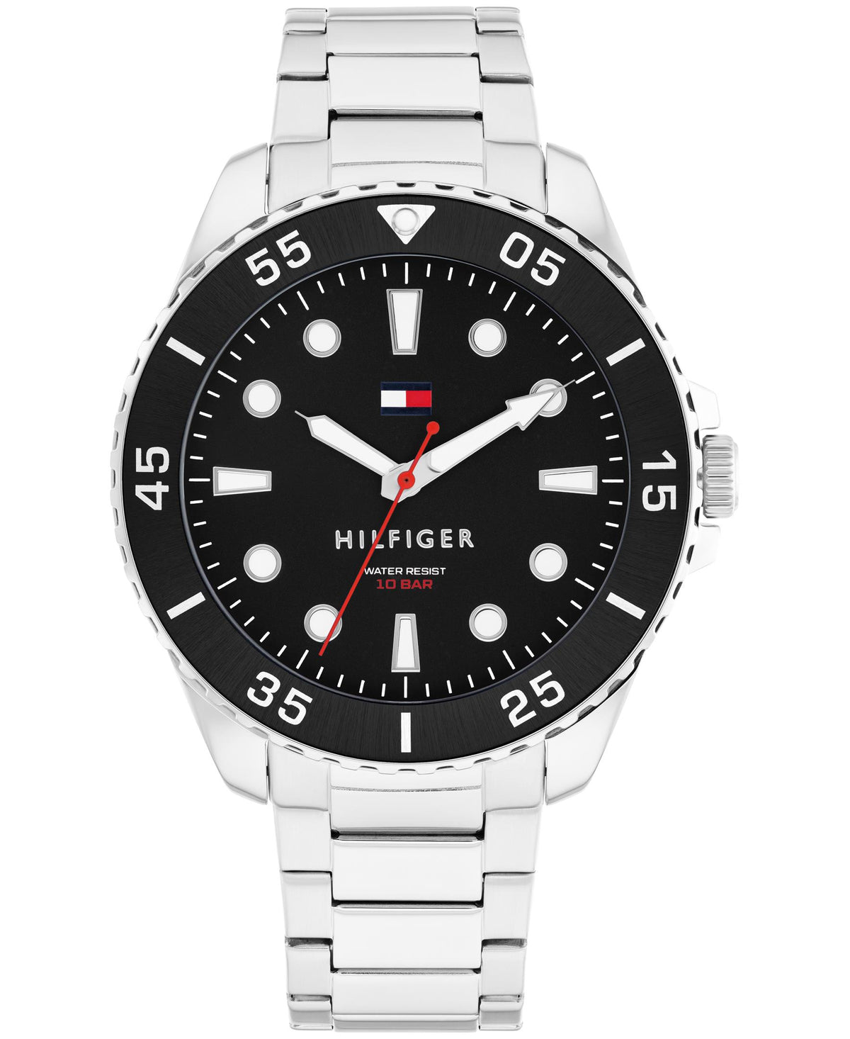 Tommy Hilfiger Gents. Stainless Steel Case & Bracelet. Aluminum Bezel. Black Dial