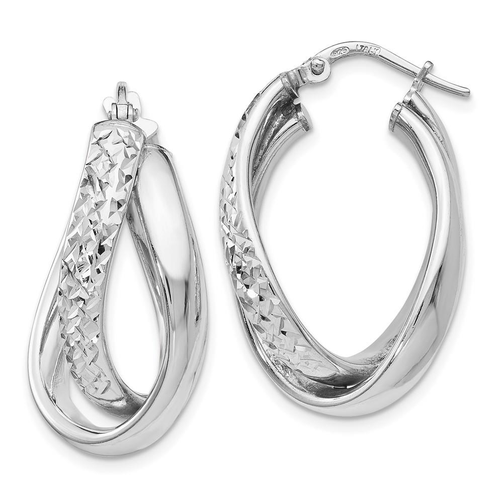 Distinctive Sterling Silver Polished and Textured Fancy Hoop Earrings