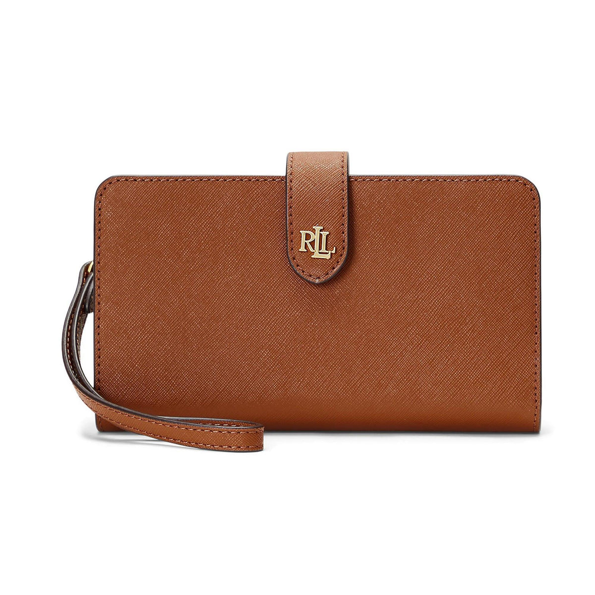 Polo Ralph Lauren Crosshatch Leather Tech Wristlet Tan