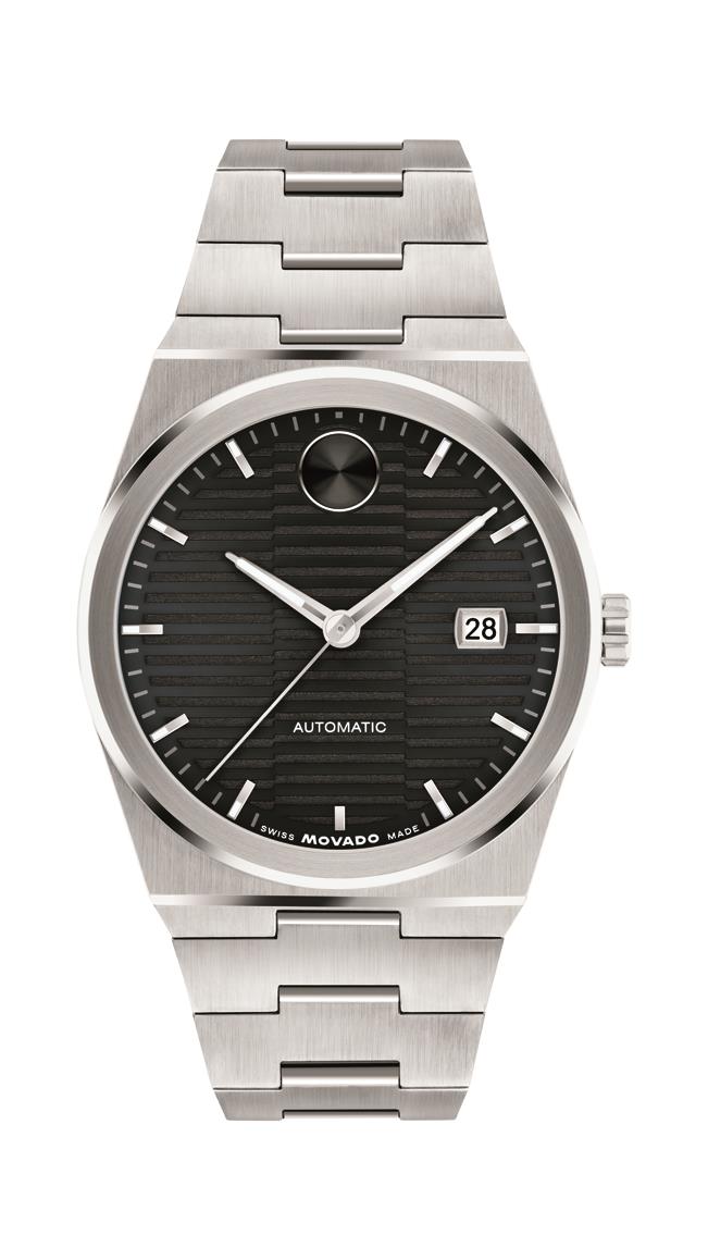 Movado Bold Quest Automatic. Stainless Steel Case and Bracelet. Black dial