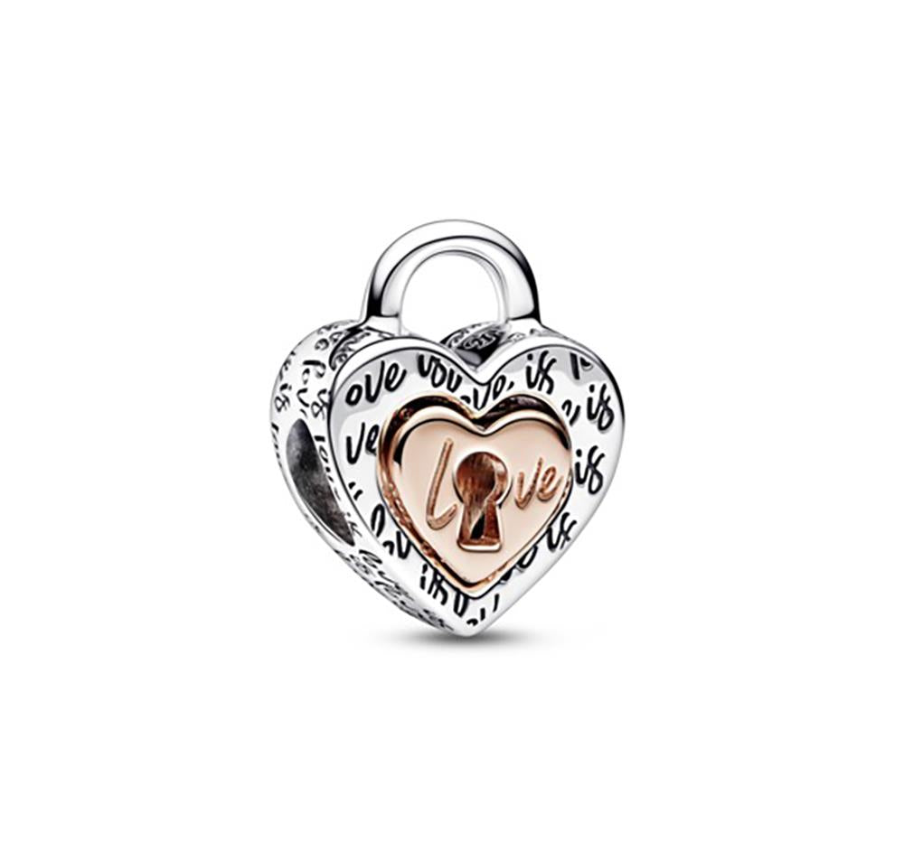 Pandora Two-Tone Padlock Splitable Heart Charm