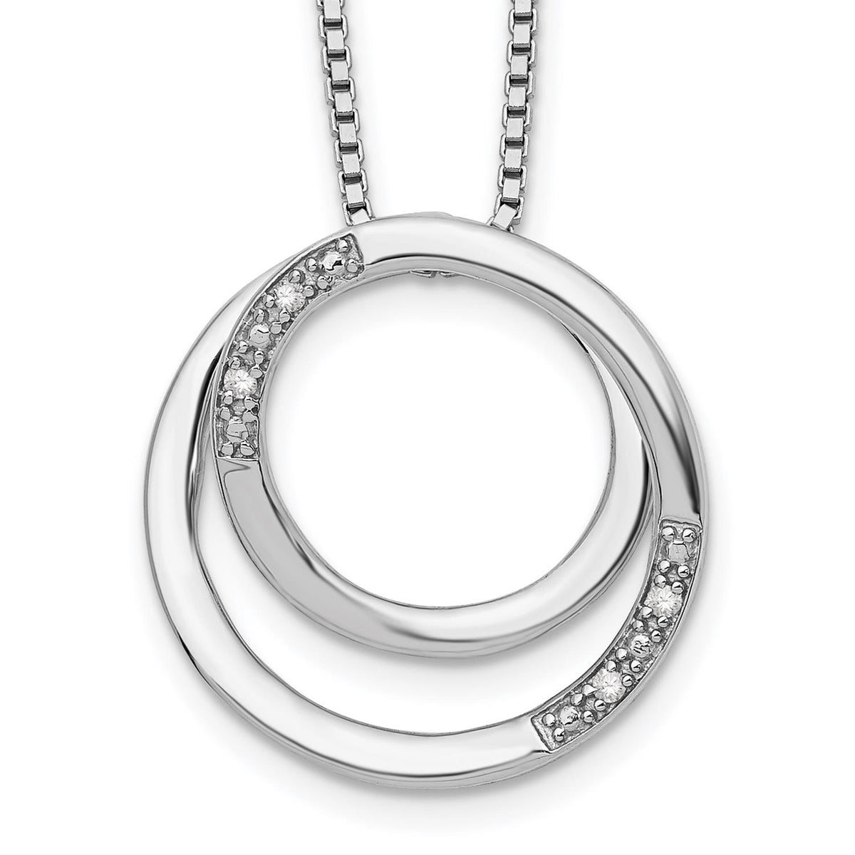 Distinctive White Ice Sterling Silver RH Plated White Ice .02ct. Diamond Circle 18" Necklace