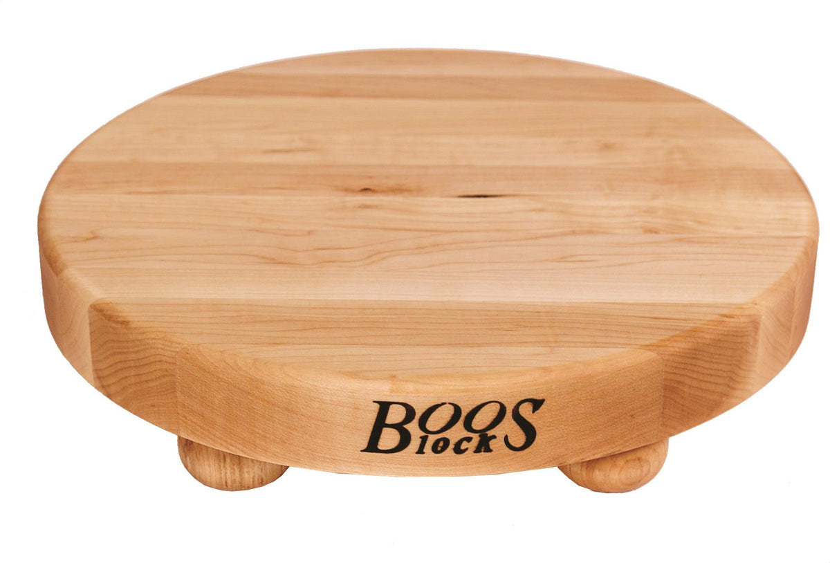 John Boos Maple Round Cutting Board with Bun Feet, 12'' x 1.5''