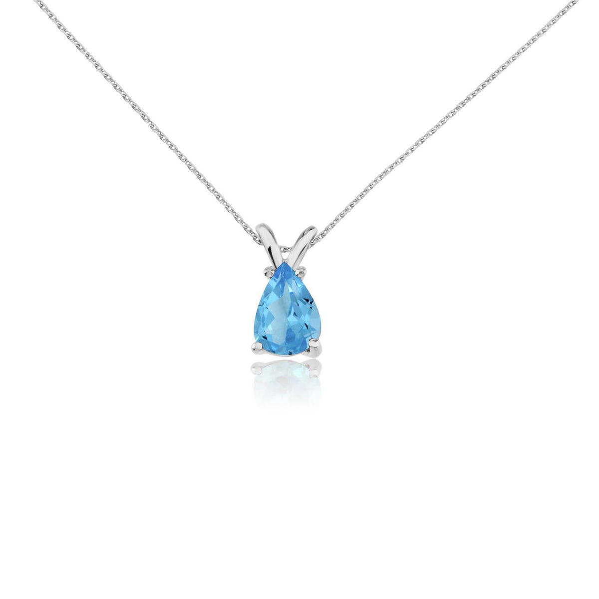 Distinctive 14K White Gold Pear Shape Blue Topaz Pendant