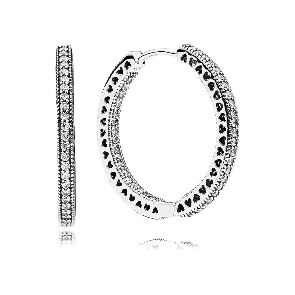 Pandora Sparkle and Hearts Hoop Earrings