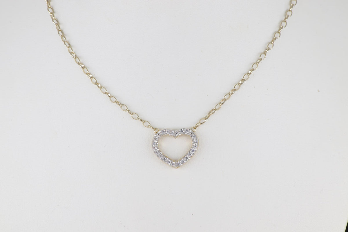 John Medeiros Aldrava Collection. Heart Pave Necklace Gold .16"-18" Chain. Pave Pendant 0.75" Dia