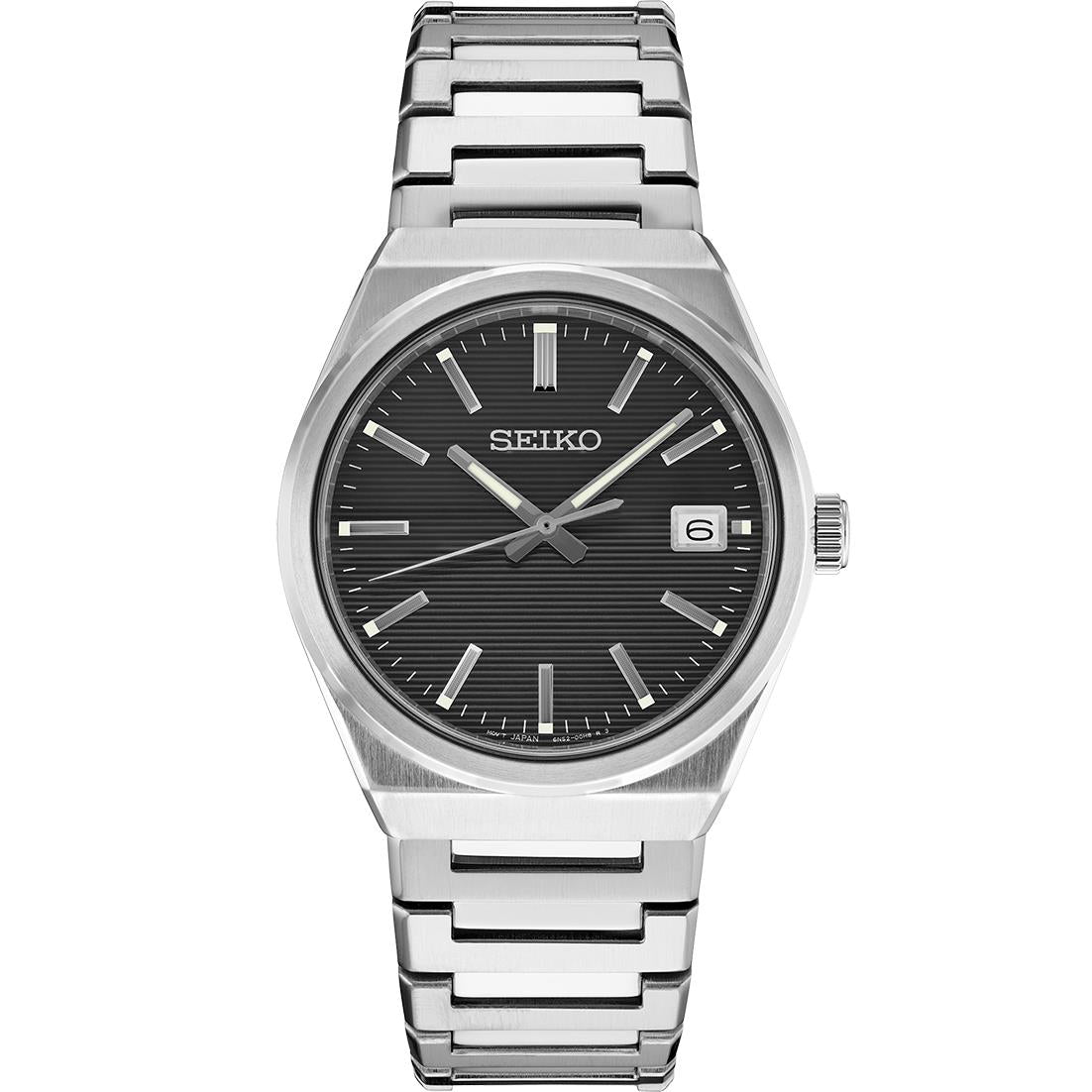 Seiko Essentials SS Quartz Black Textured Dial, Silver bracelet