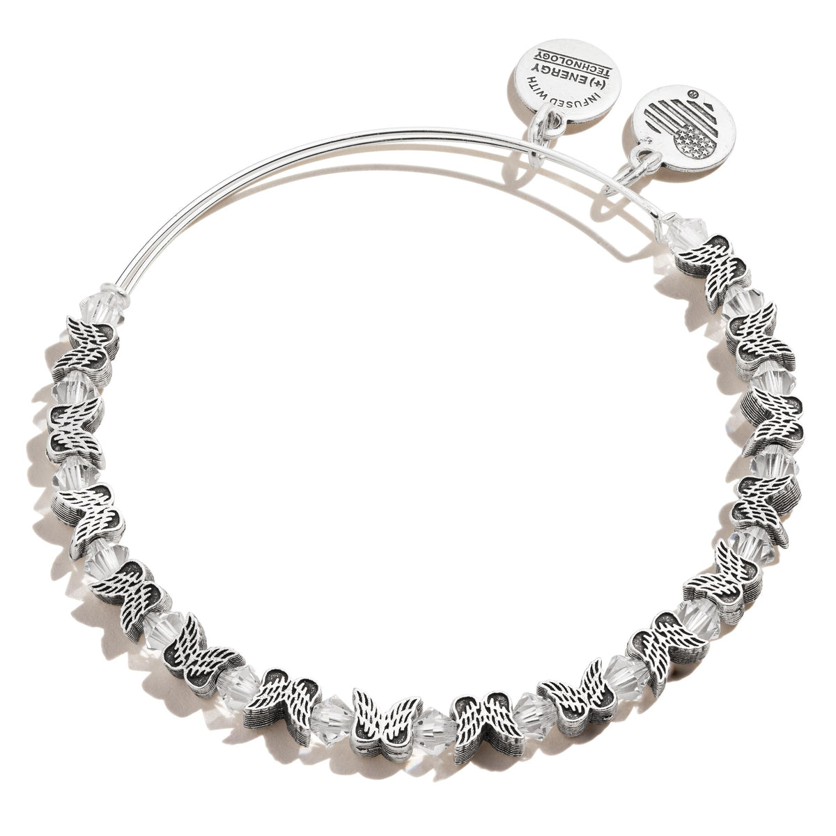 ALEX AND ANI Angel Wing Beaded Charm Bangle - Rafaelian Silver