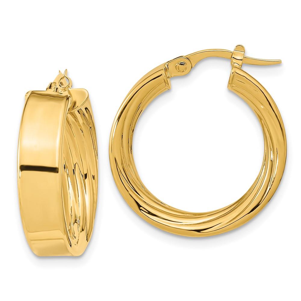 Distinctive 14K Polished and Textured Inside Hoop Earrings