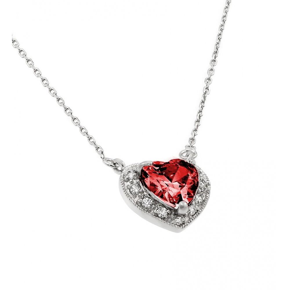 PARIKHS Rhodium Plated CZ Heart June Birthstone Necklace in 925 Sterling Silver
