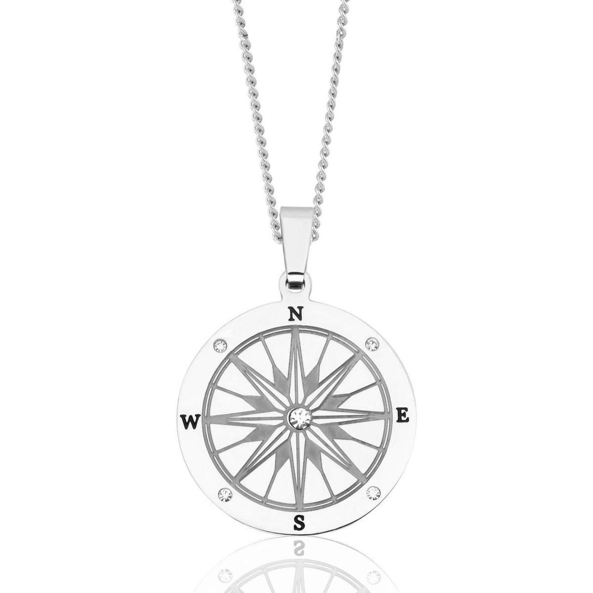 Joyful Sentiments Nautical Compass with 5 CZ Pendant Necklace