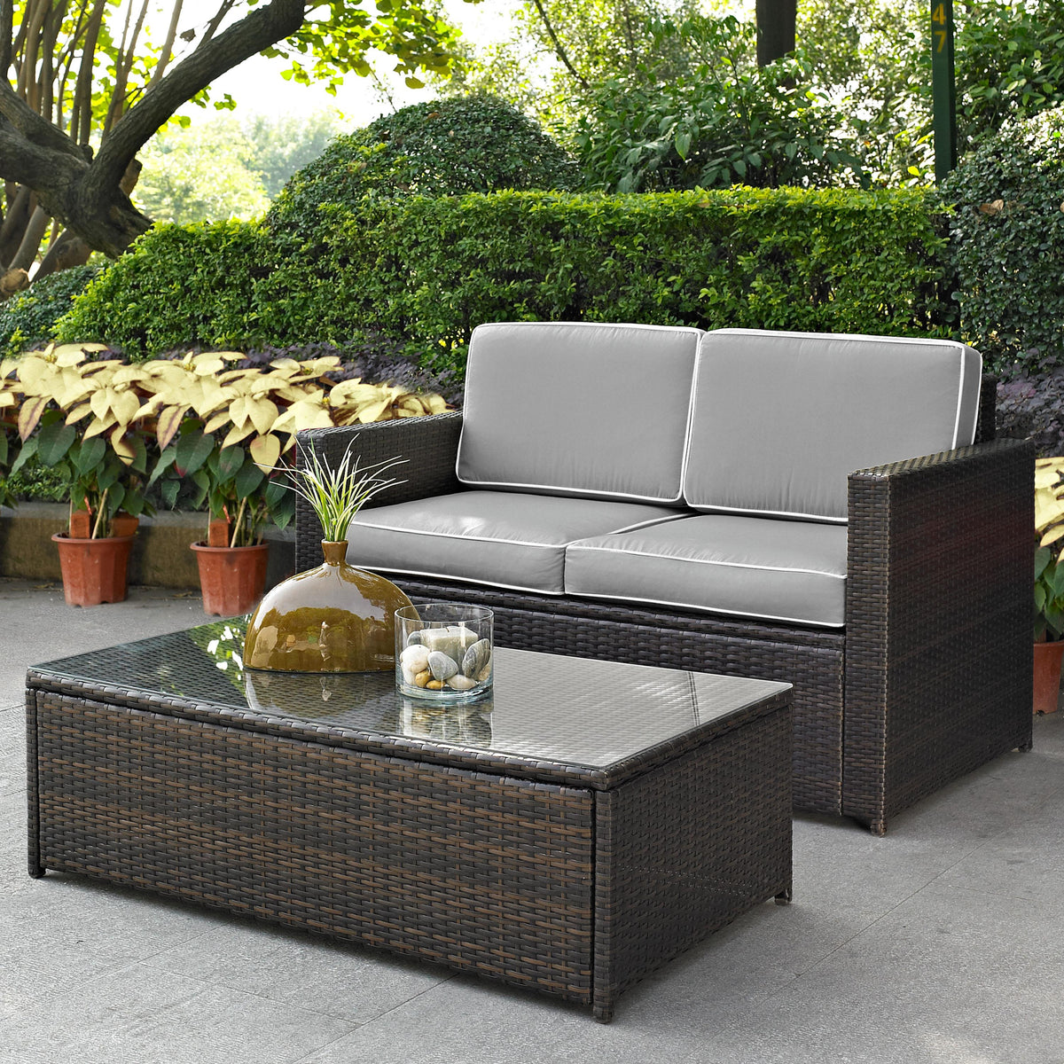 Crosley Outdoor Palm Harbor 2Pc Wicker Outdoor Loveseat Patio Furniture Set