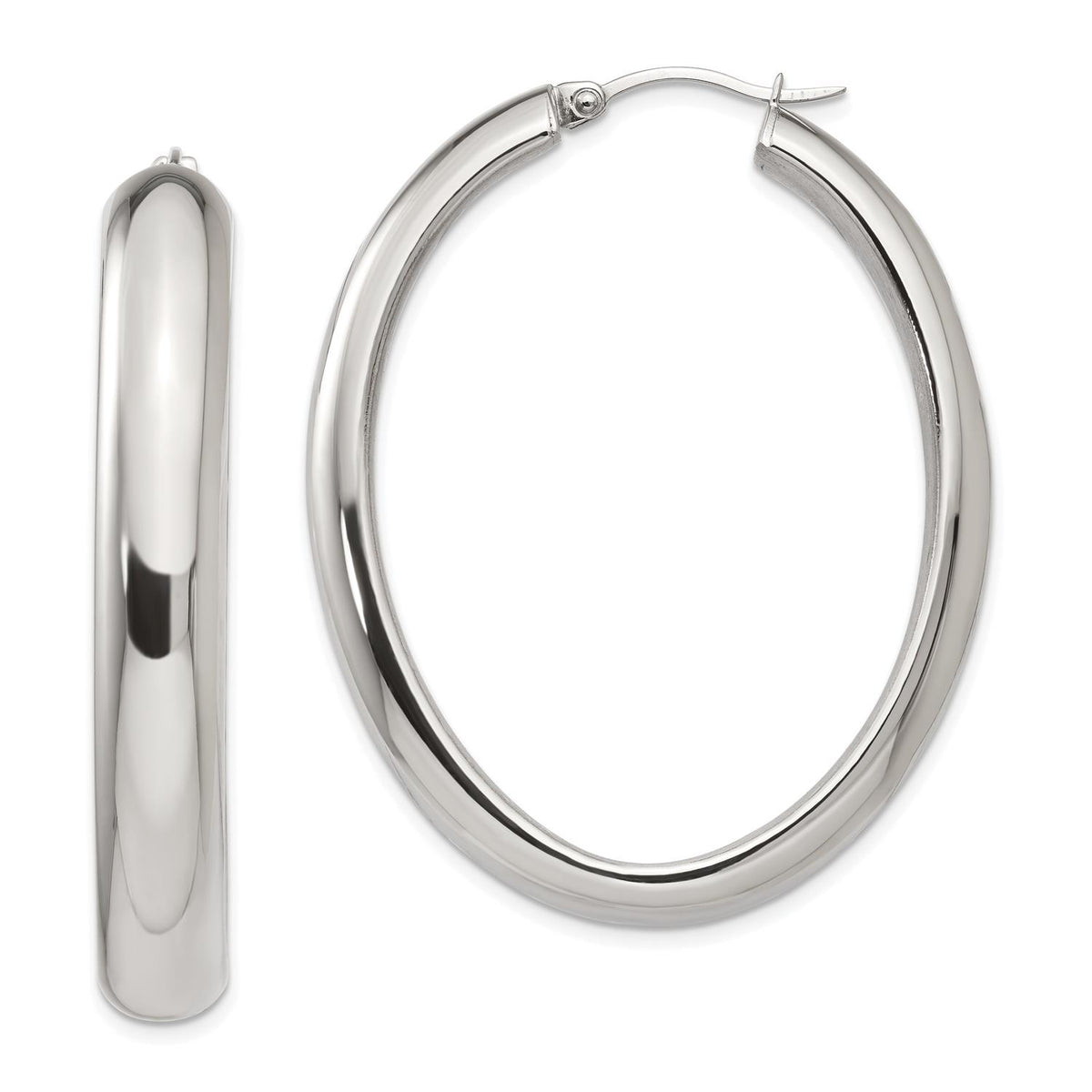 Distinctive Stainless Steel Polished Hollow Oval Hoop Earrings